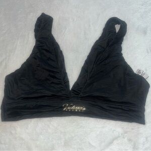 Victoria's Secret Supersoft Unlined lounge wireless bralette Gold Logo Plunge V